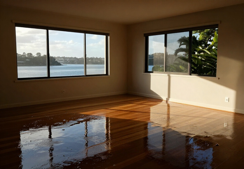 Flooded living room in a Leppington home with water covering the floor